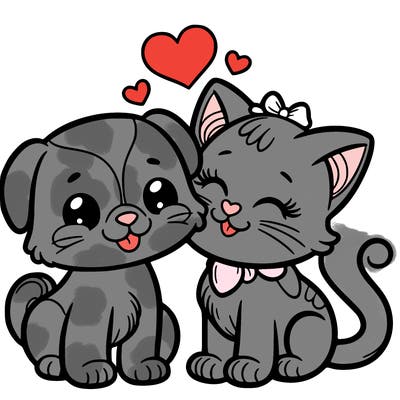 cat with a dog and in love
