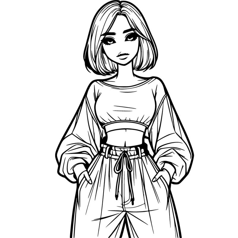 realistic girl with baggy pants and a crop top
