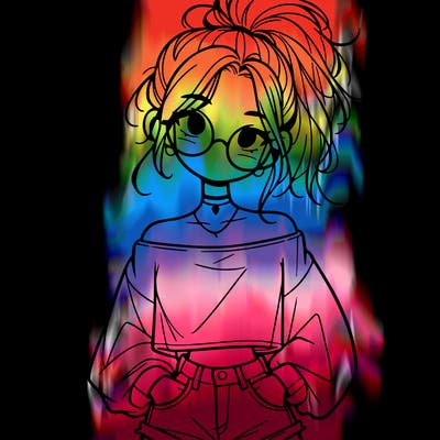 girl with a messy ponytail glasses a baggy crop top and jean shorts