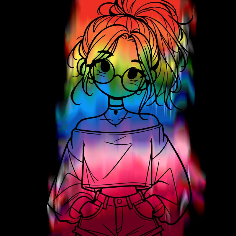 girl with a messy ponytail glasses a baggy crop top and jean shorts