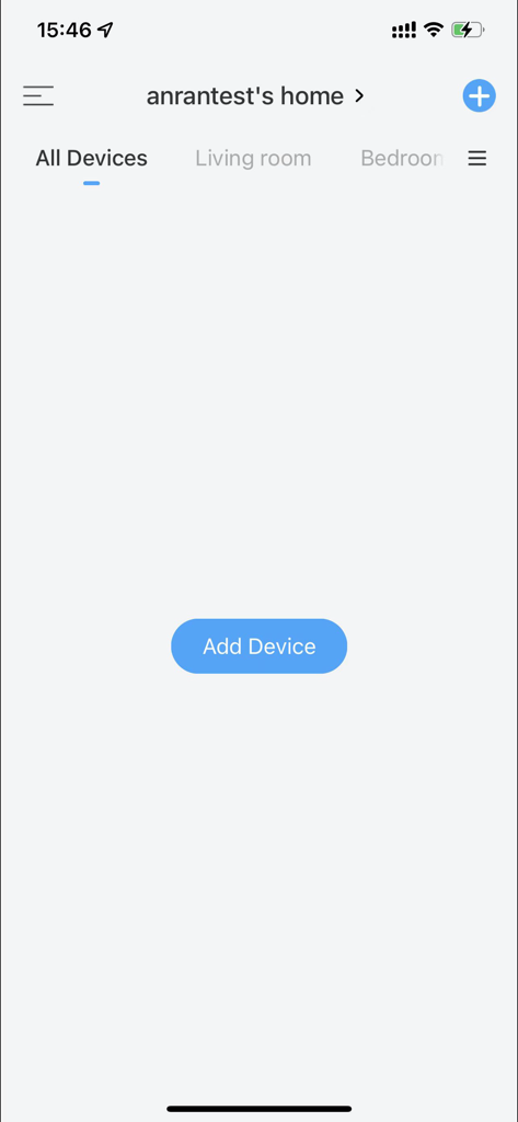 Pantalla de inicio de la aplicación ANRAN que muestra el botón de agregar dispositivo para cámaras de seguridad