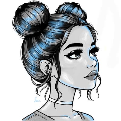 realistic girl with buns on the top of her head