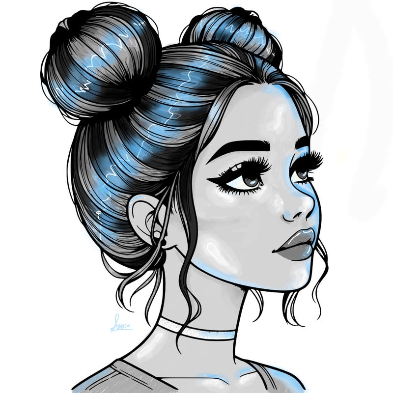 realistic girl with buns on the top of her head