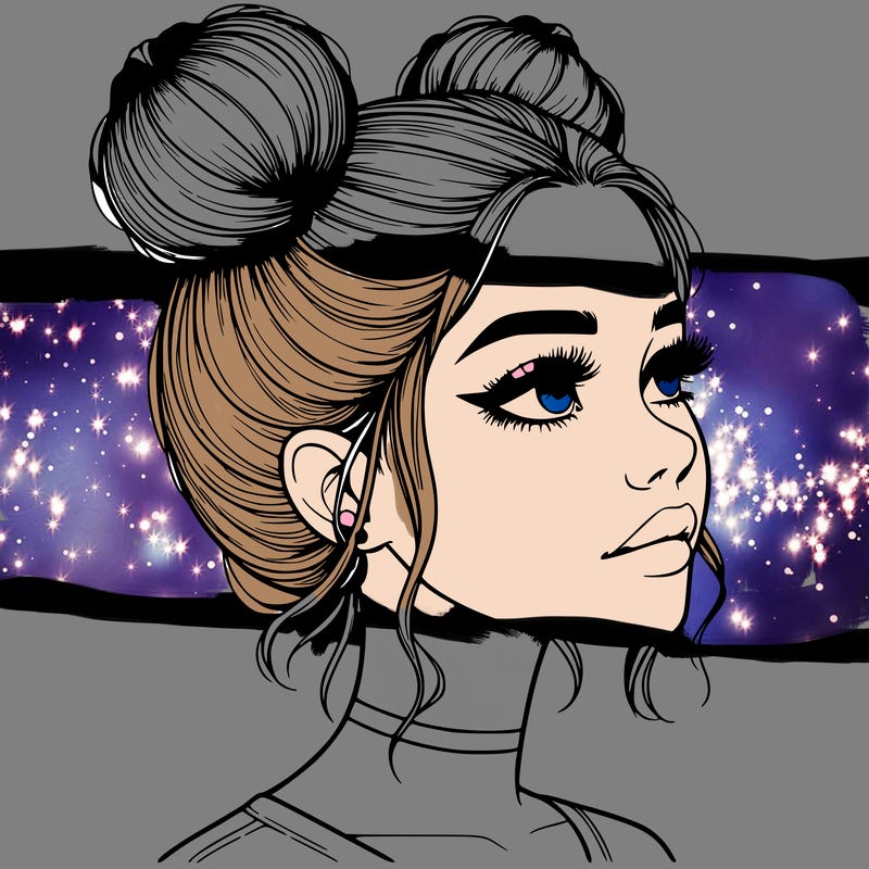 realistic girl with buns on the top of her head