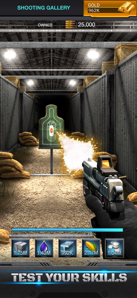 Mobile Strike - First person view of the shooting gallery mini game in Mobile Strike
