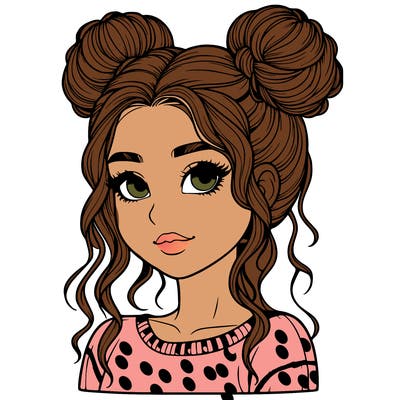 realistic girl with two buns in her hair