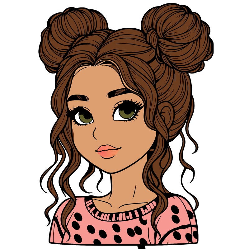realistic girl with two buns in her hair