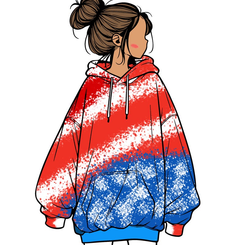 realistic girl with a oversized sweatshirt on and a bun