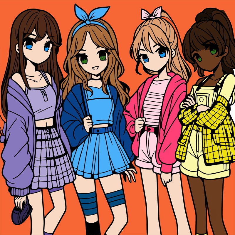 teen manga girls group of 4