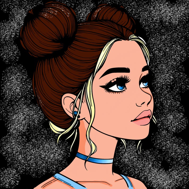 realistic girl with buns on the top of her head