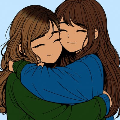 realistic two girls hugging