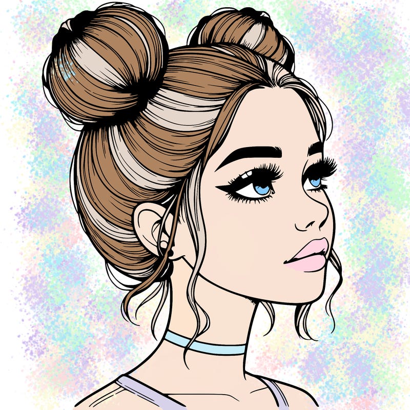 realistic girl with buns on the top of her head