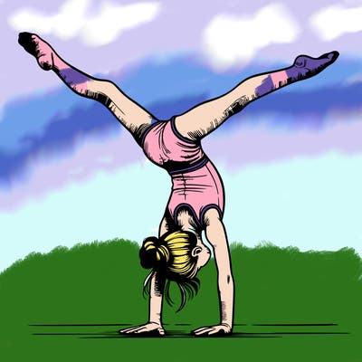 realistic gymnastic hand stand girl in four splits