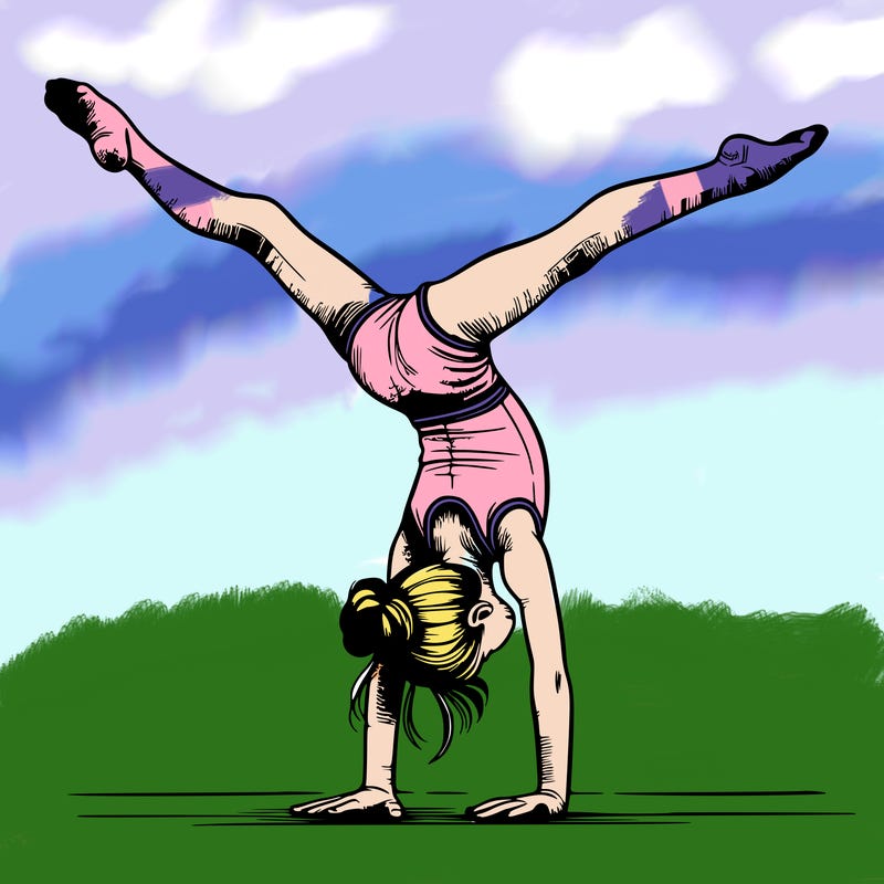 realistic gymnastic hand stand girl in four splits