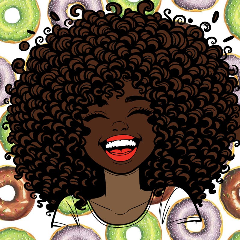 realistic girl with super curly hair laughing