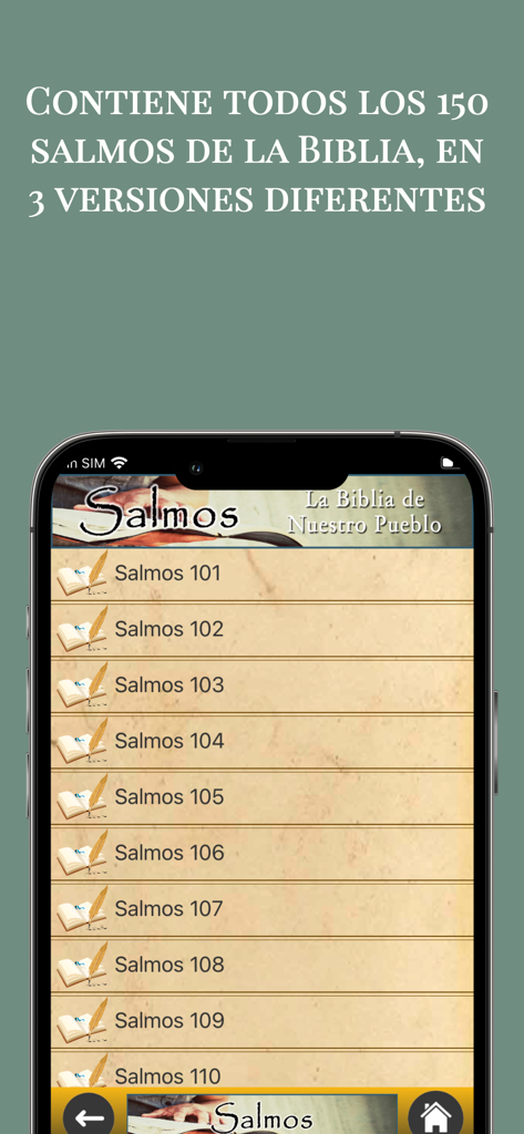 Salmos Bíblicos - Lista de salmos biblicos numerados en una aplicacion movil con fondo de pergamino