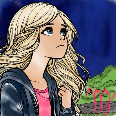 realistic girl looking at the sky