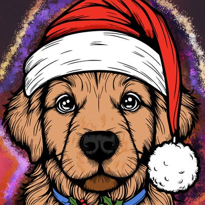 realistic dog with a christmas hat