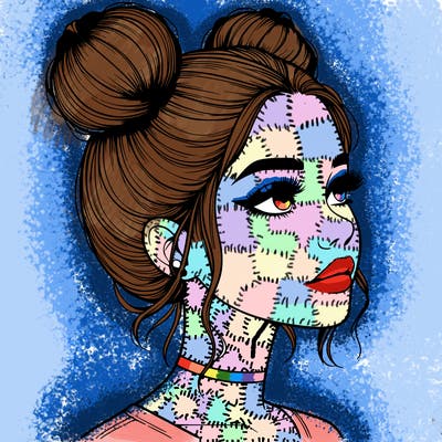 realistic girl with buns on the top of her head