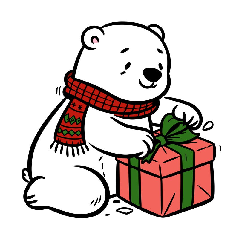 polar bear wrapping a present
