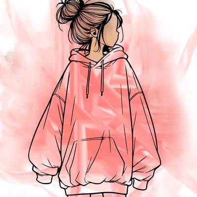 realistic girl with a oversized sweatshirt on and a bun