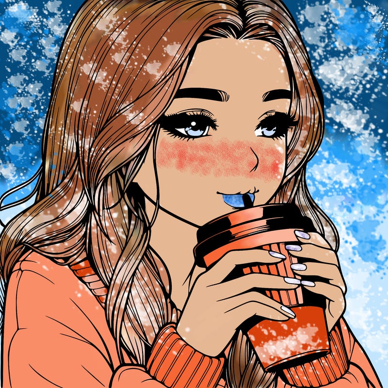 realistic girl drinking coffee