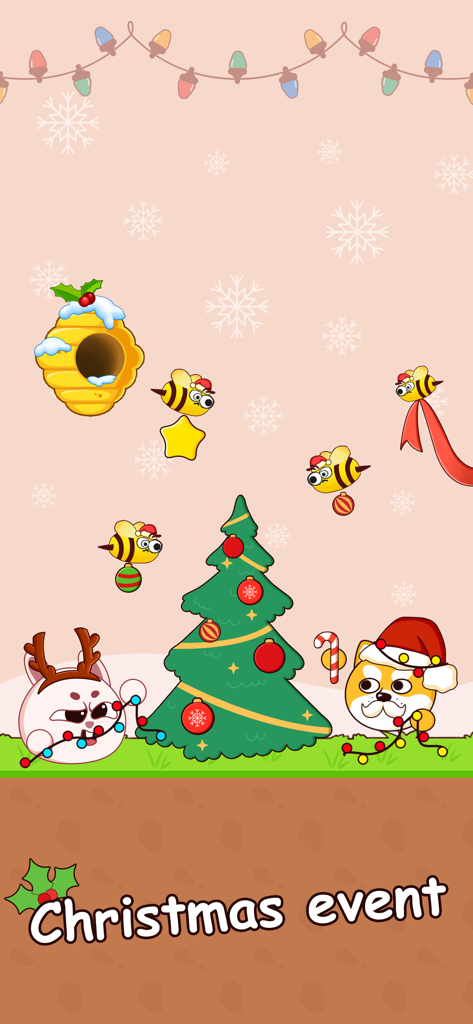 Dog Draw : Save the Dog 2025 - Christmas event screenshot from Dog Draw game showing a dog in a Santa hat and a decorated tree