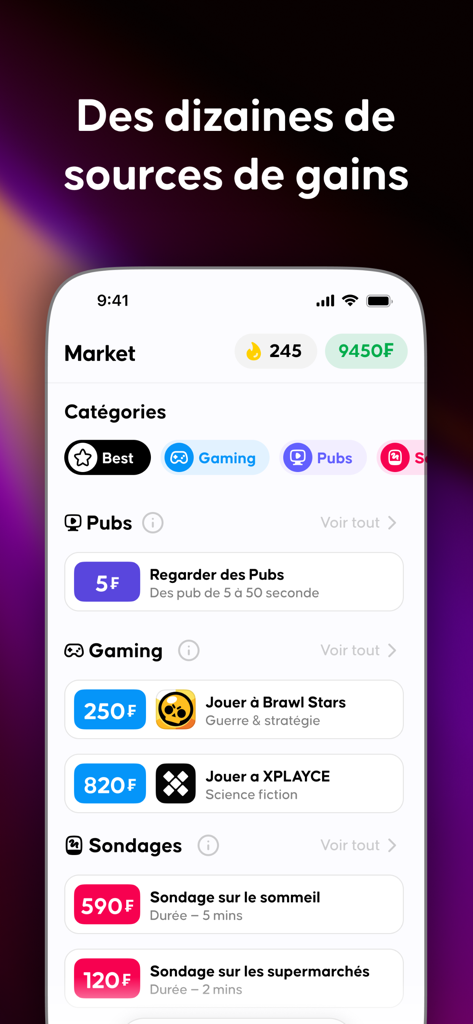 Winix - Winix app market interface showing various tasks like surveys and gaming to earn rewards