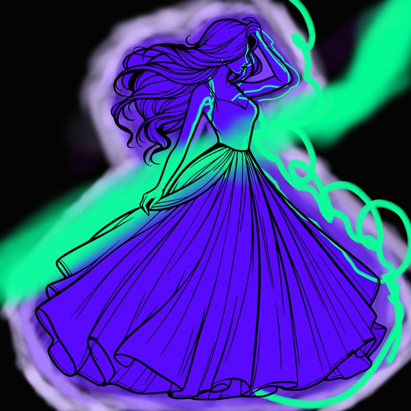 realistic woman with dress flowing in the wind