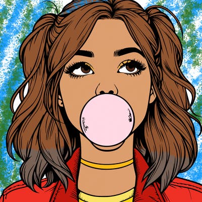 realististic girl blowing bubble -gum