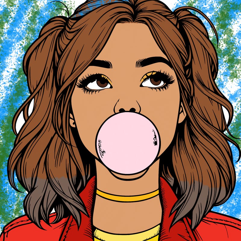 realististic girl blowing bubble -gum