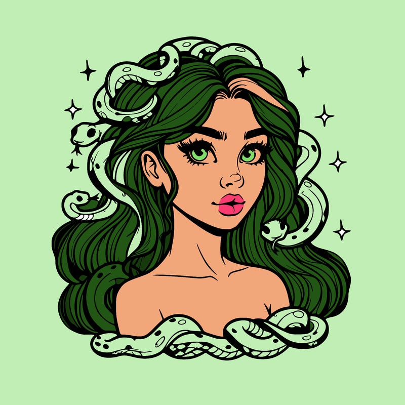 realistic girl with snakes as hair