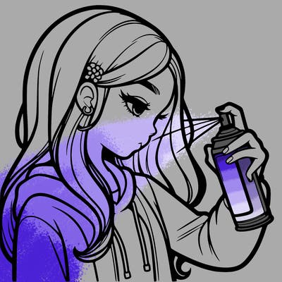 a realistic girl spray painting