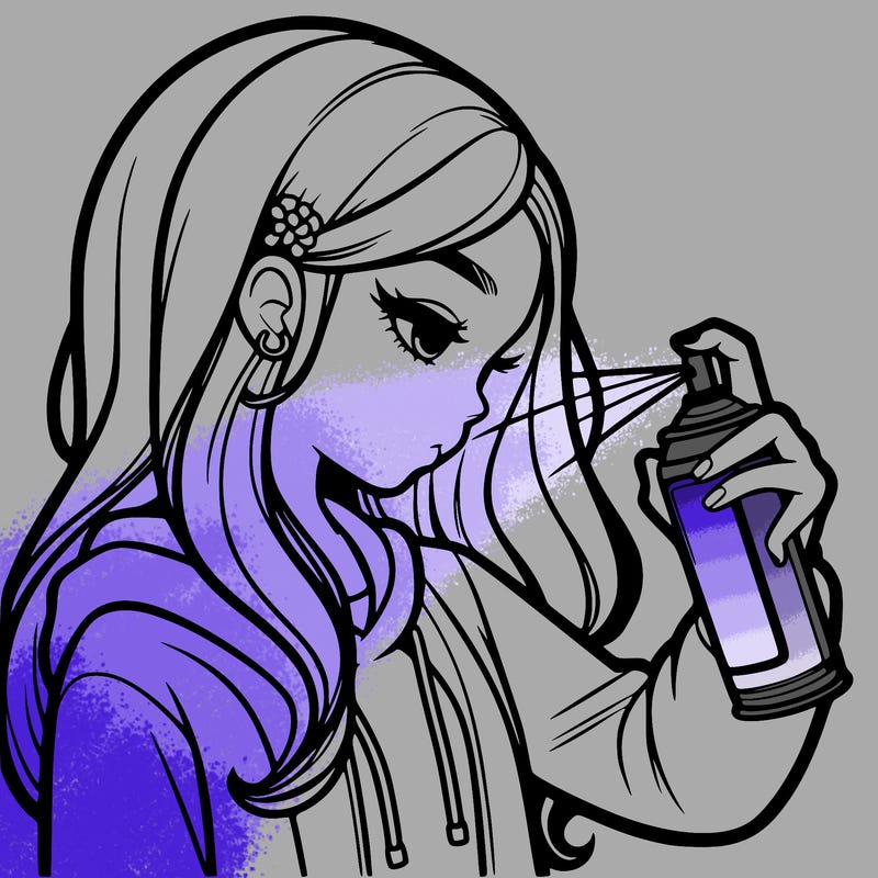 a realistic girl spray painting