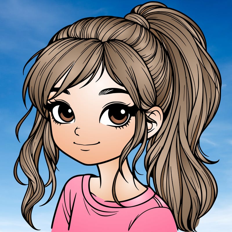 realistic girl with ponytail