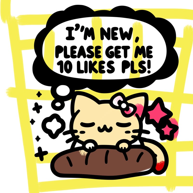 kitty taking a nap dream talking and saying "i'm new, please get me at least 10 likes pls!!"