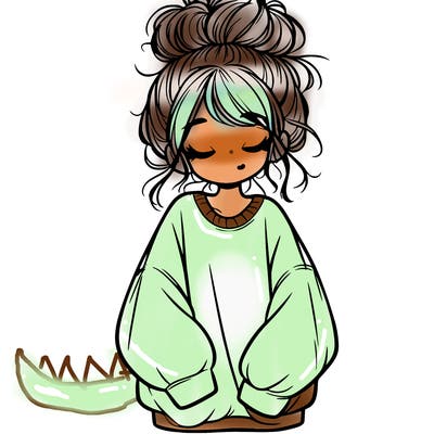 girl with baggy sweatshirt and messy bun