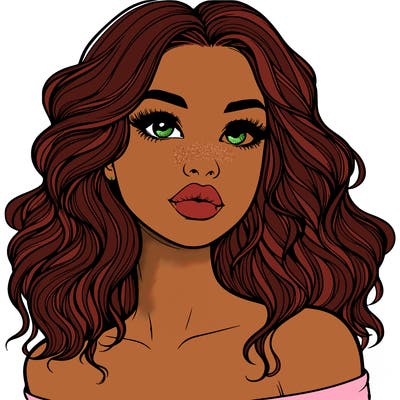 realistic girl with wavy hair and lips