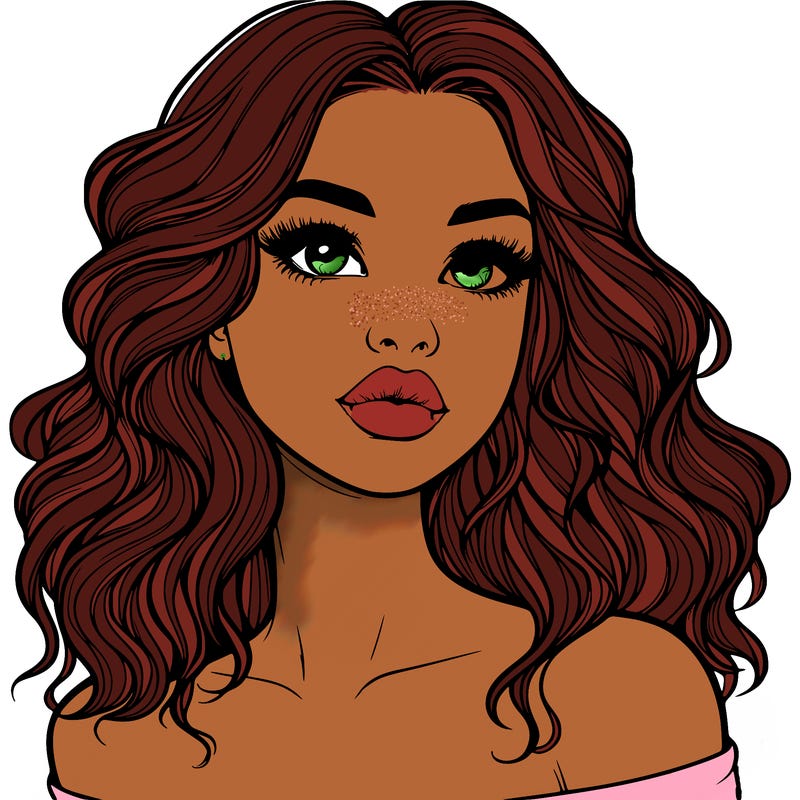 realistic girl with wavy hair and lips