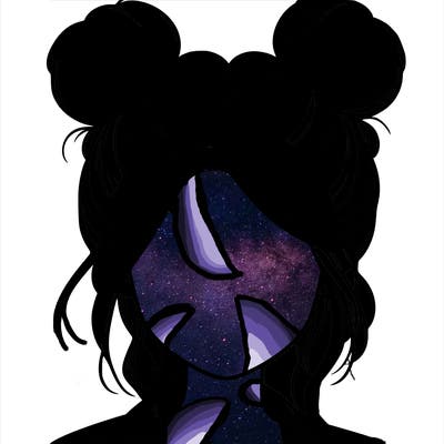 realistic girl with buns on the top of her hair