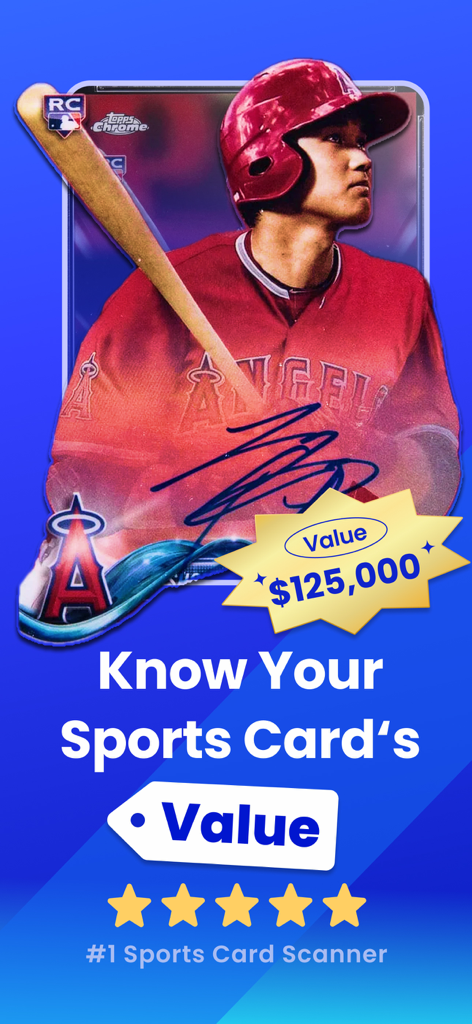 Cardly: AI Sports Card Scanner - Cardly AI sports card scanner app showing a baseball card worth 125000 dollars