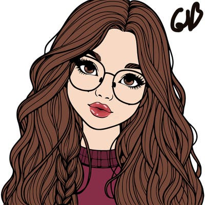 girl with long hair and freckles and glasses realistic