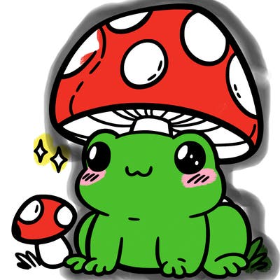 a cute frog with a mushroom hat