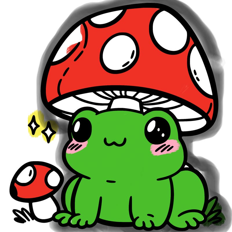 a cute frog with a mushroom hat