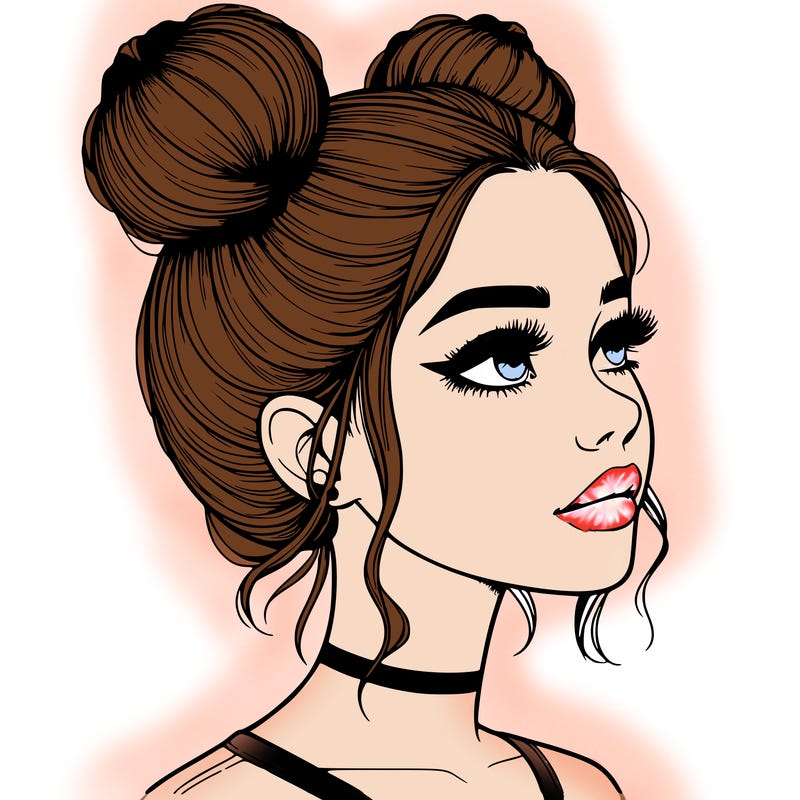 realistic girl with buns on the top of her head