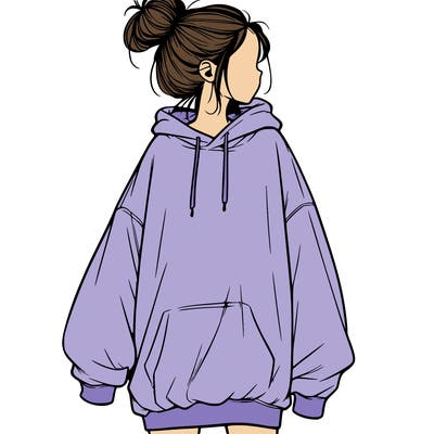 realistic girl with a oversized sweatshirt on and a bun