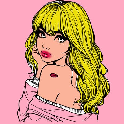 realistic girl with bangs looking over her shoulder