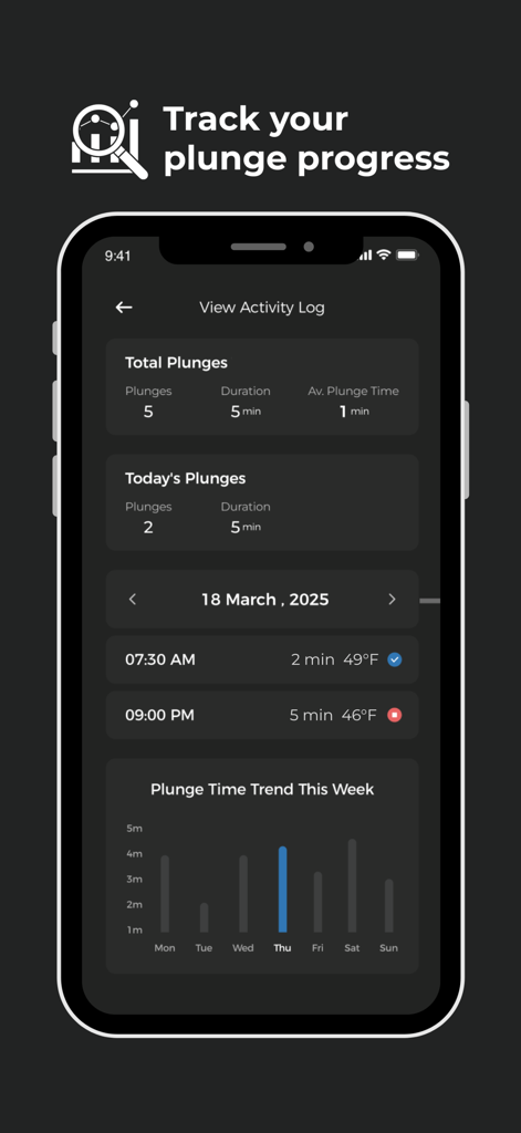 Nuvio - Cold plunge activity log and weekly stats in the Nuvio app