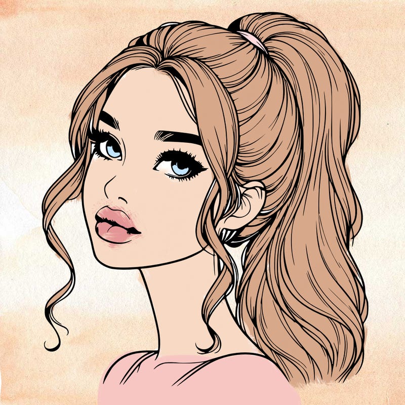 realistic girl with a ponytail on her hair and lips