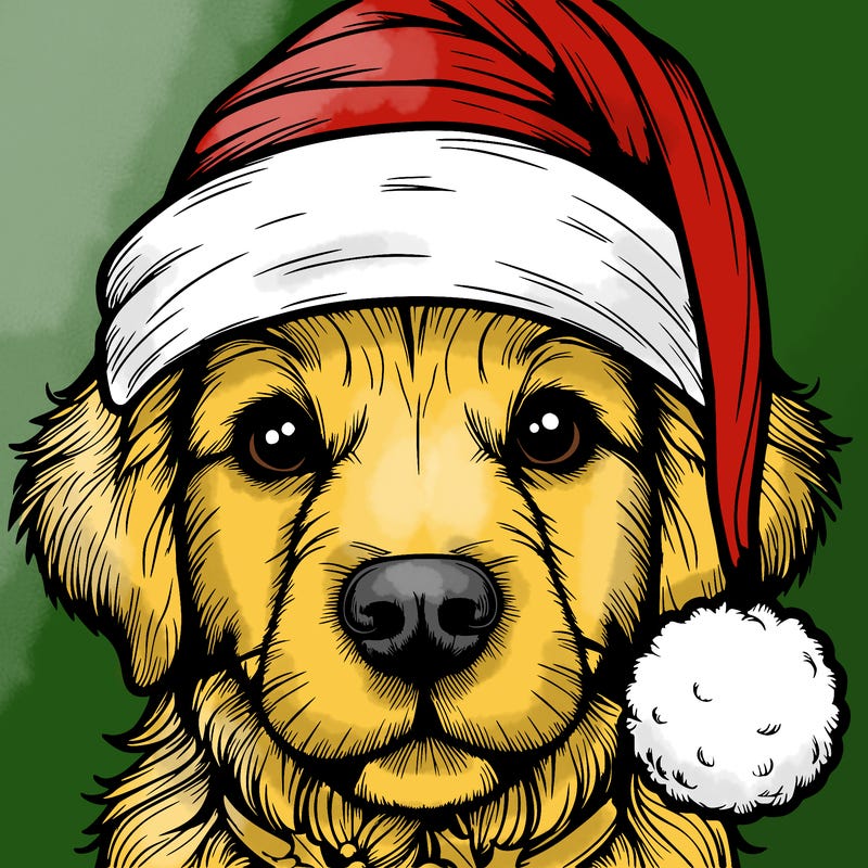 realistic dog with a christmas hat